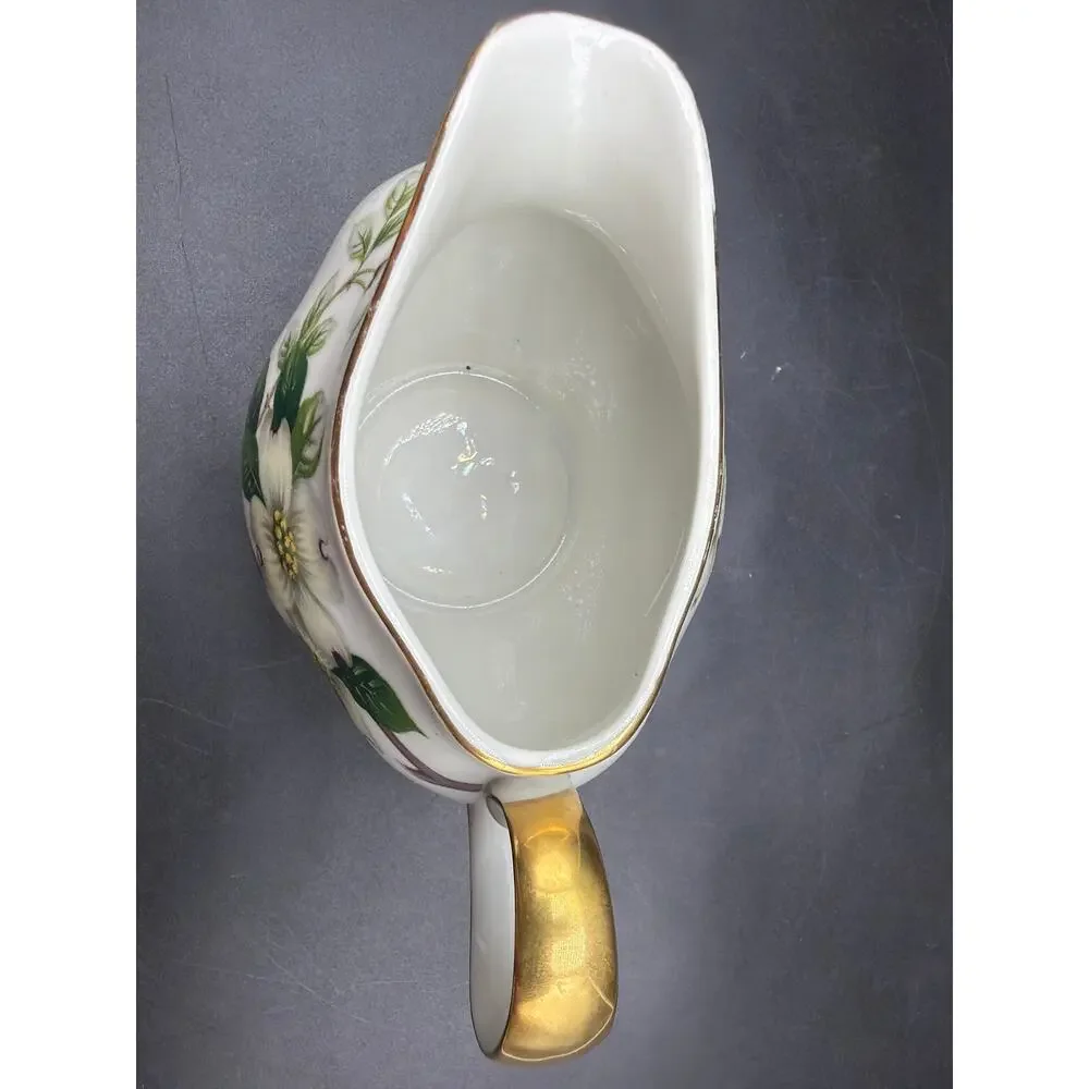 Vintage Meito Norleans Livonia Dogwood Creamer Occupied Japan Gold Trim 1940s 6”